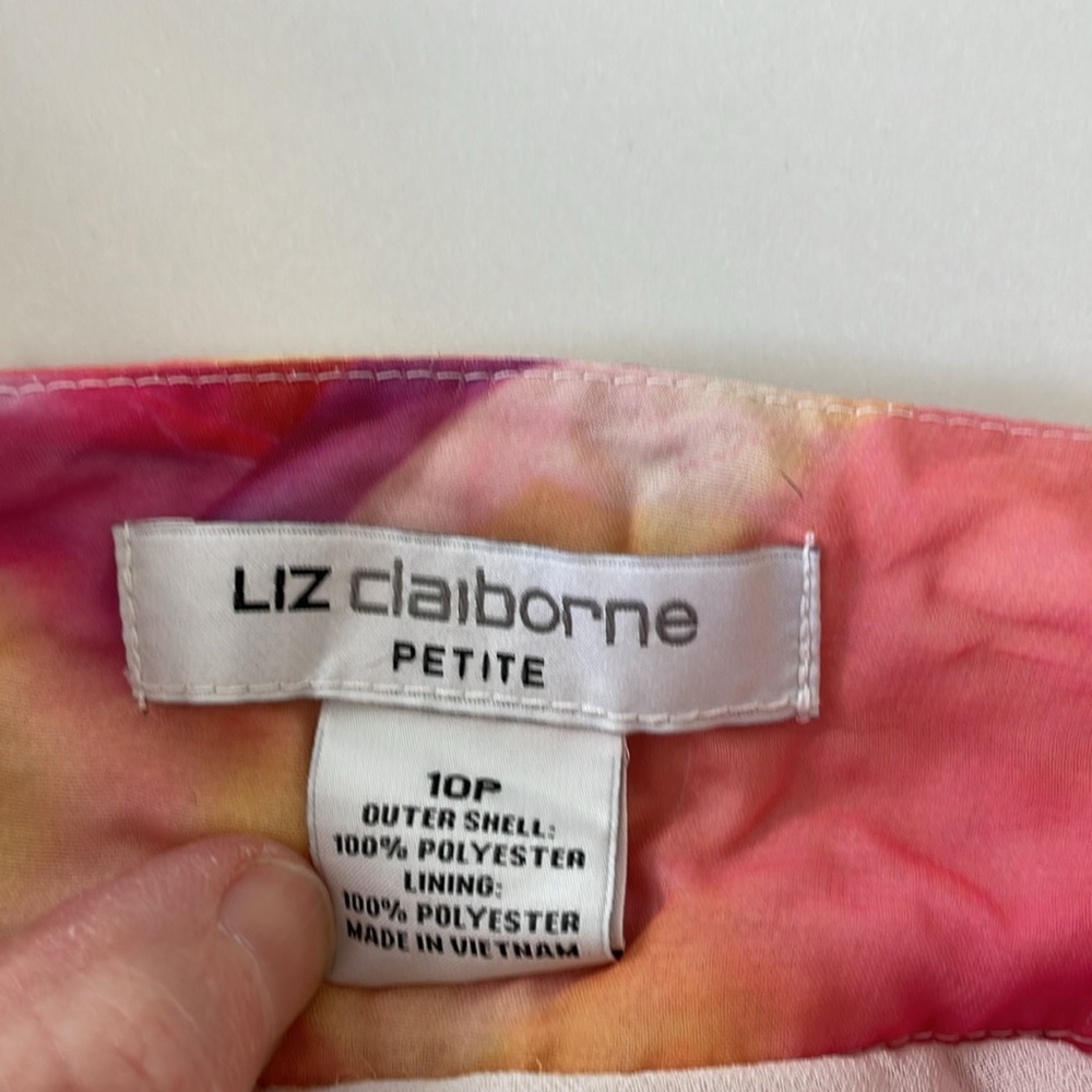 LIZ CLAIBORNE skirt size 10P petite pink yellow floral pleated - Picture 4 of 5